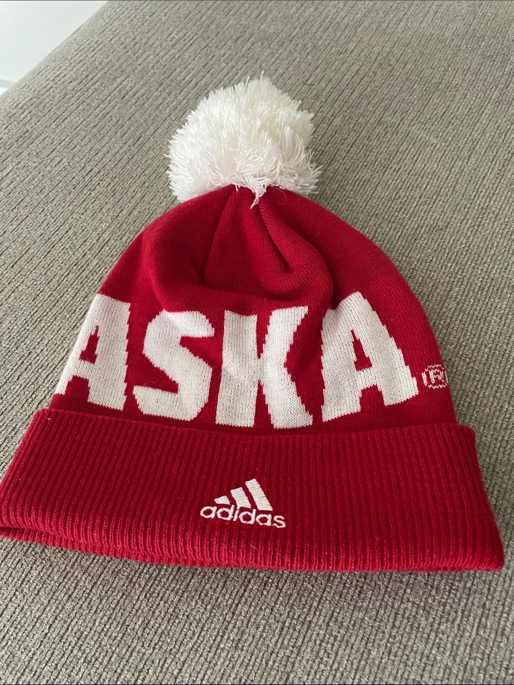 adidas University of Nebraska Red & White Pom Pom Knit Beanie
